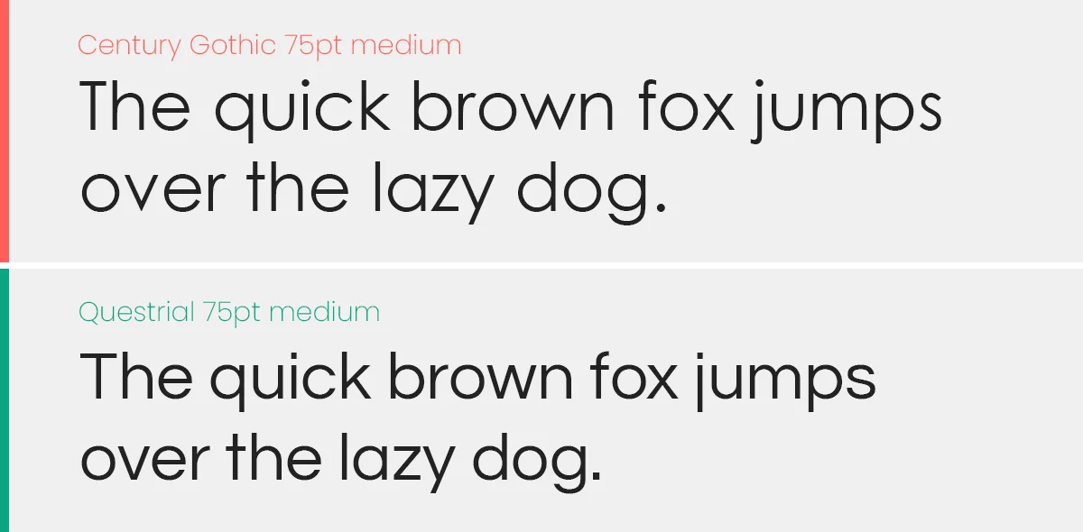 Century Gothic font versus Questrial font for Typography.
