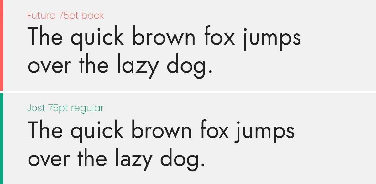 Typography comparison showing Futura font next to its best free alternative, Jost.