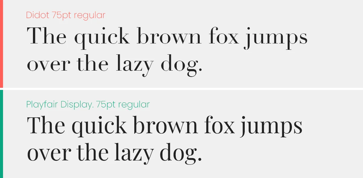 Didot high contrast serif font compared to Playfair Display for fashion branding.
