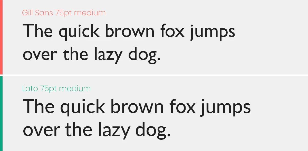 Gill-Sans font versus Lato font for branding designs.