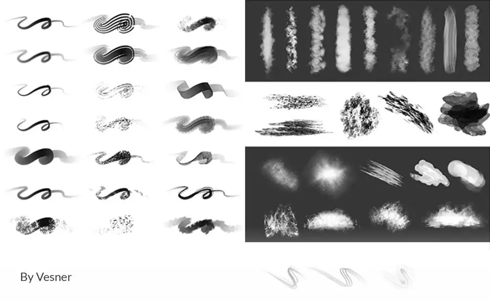 Vesner lazy Photoshop brushes for smoke textures and digital painting