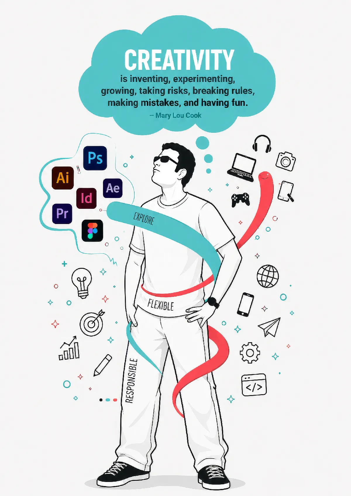 Illustrated creative resume design example for modern graphic designers