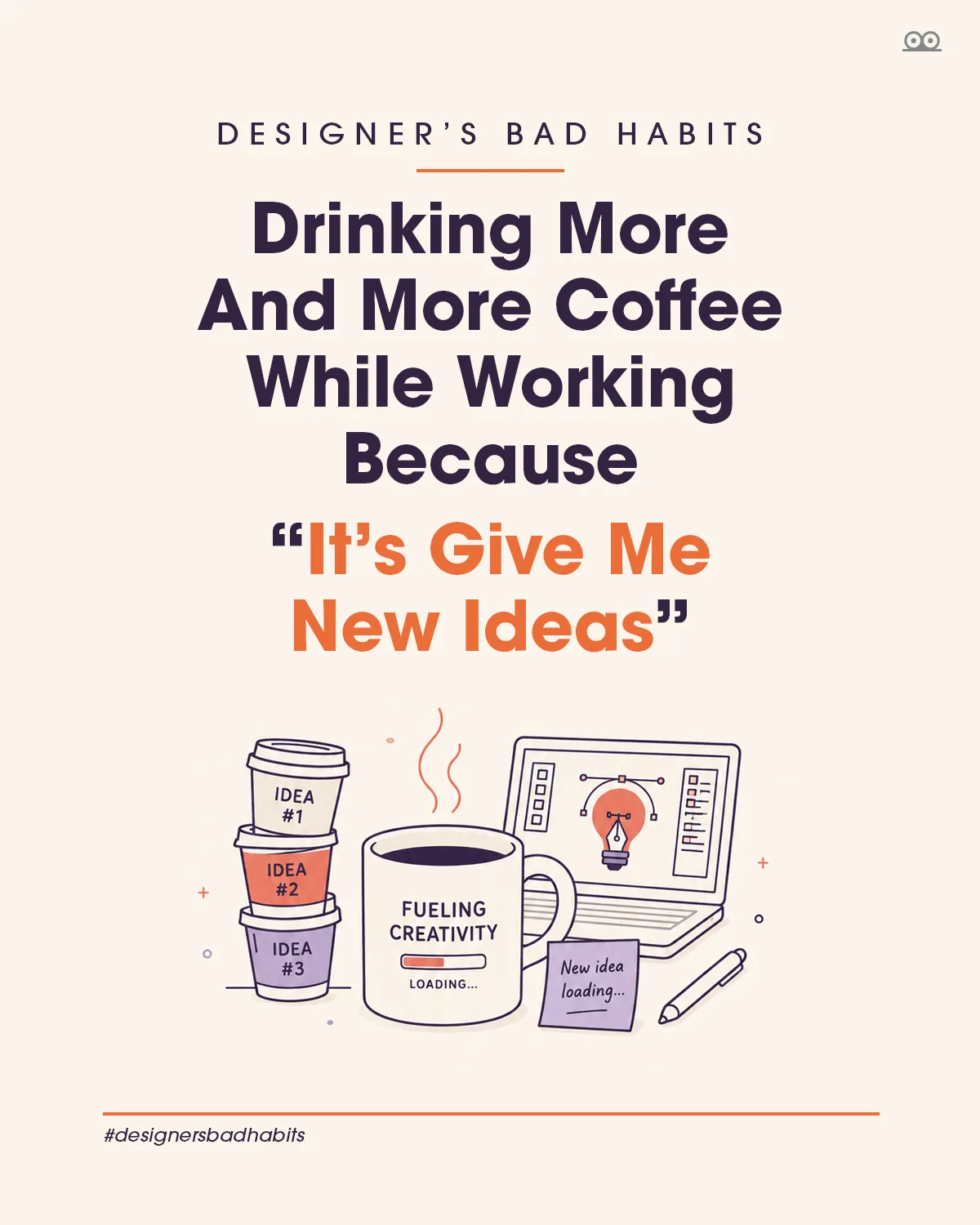 Designer drinking too much coffee for new ideas illustration