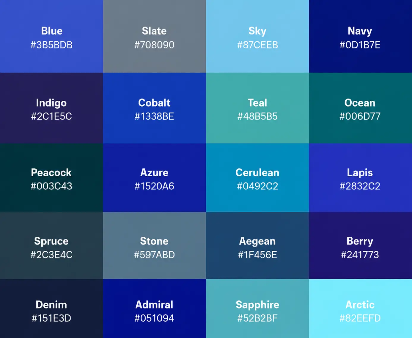 Color Thesaurus reference for Shades of Blue