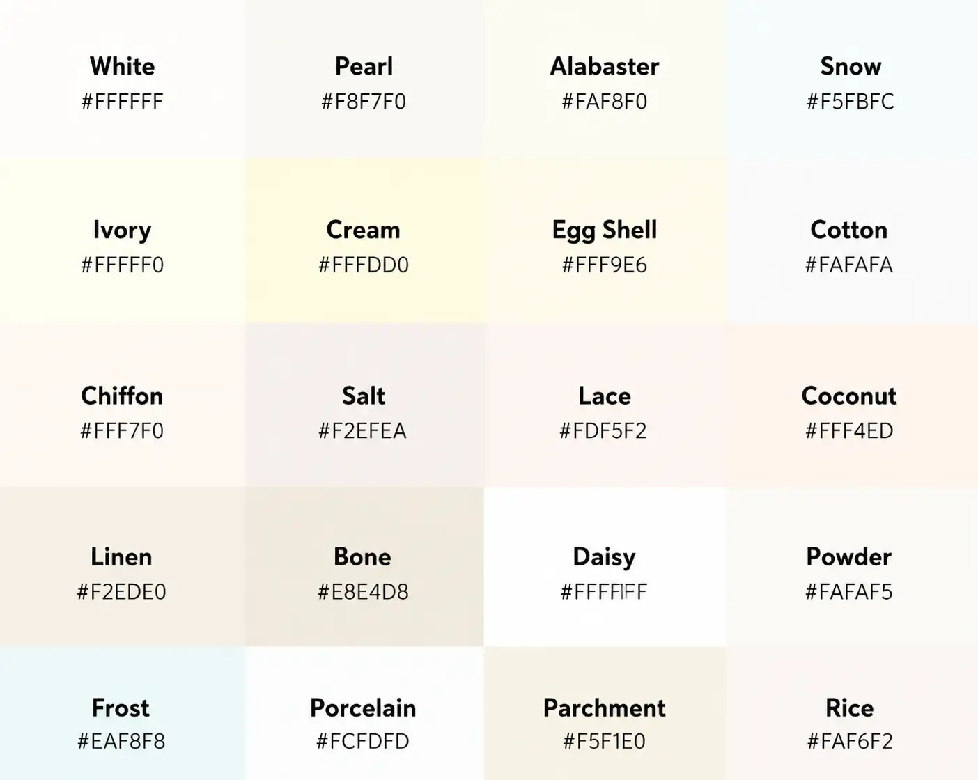 Shades of White names in this Color Thesaurus