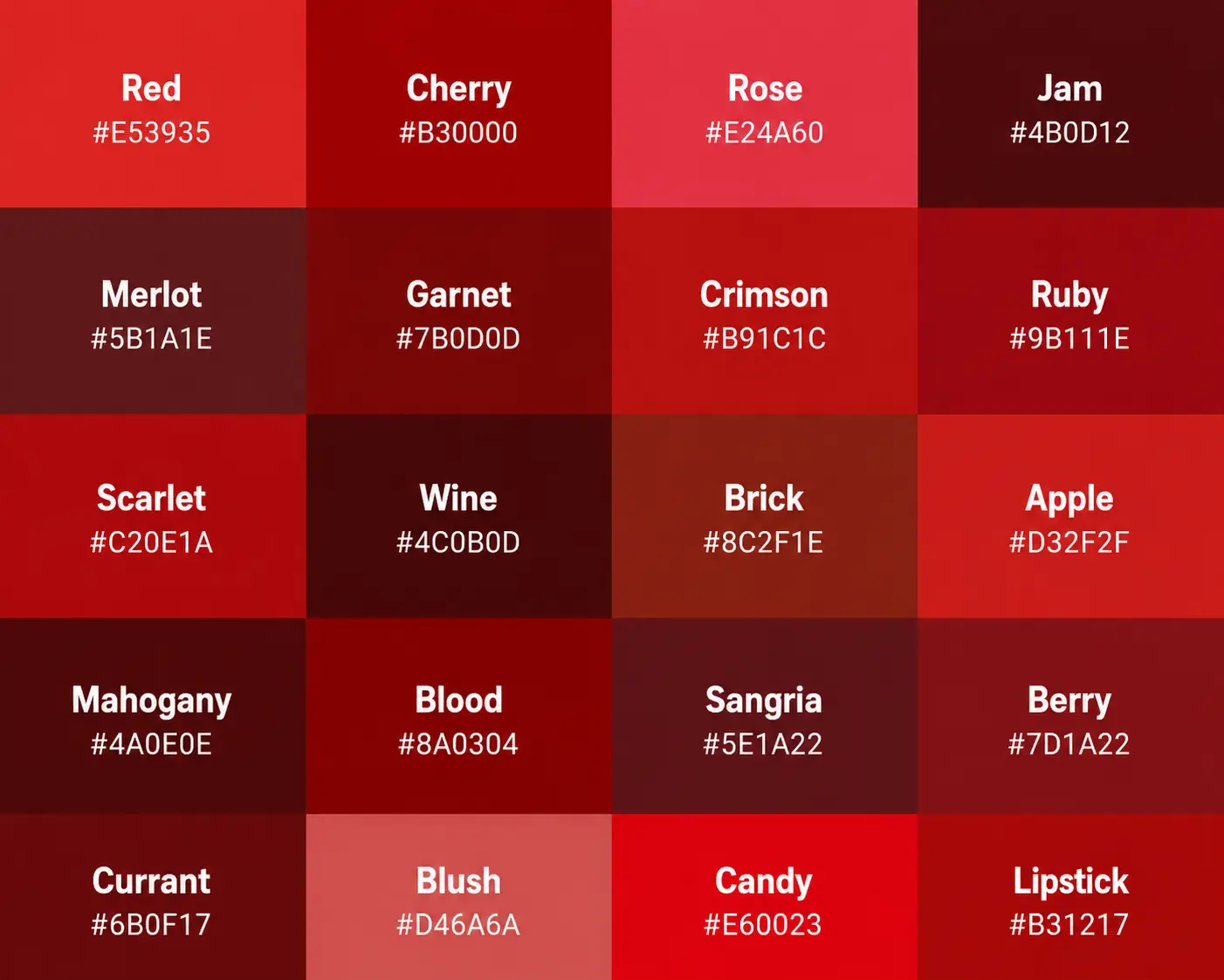 Descriptive Red names from our Color Thesaurus