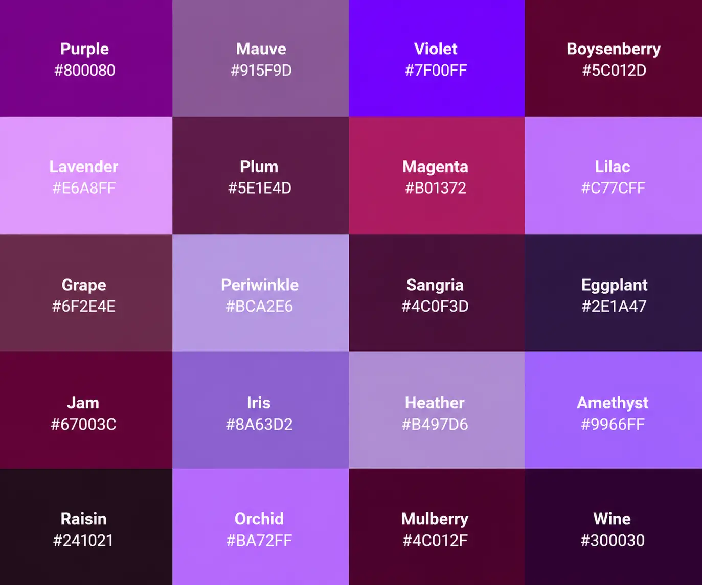 Color Thesaurus reference for Shades of Purple