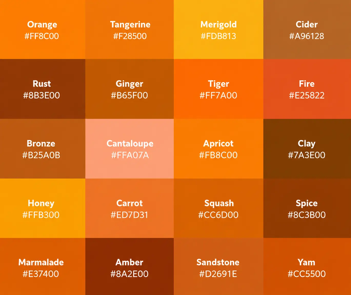 Color Thesaurus chart for Shades of Orange
