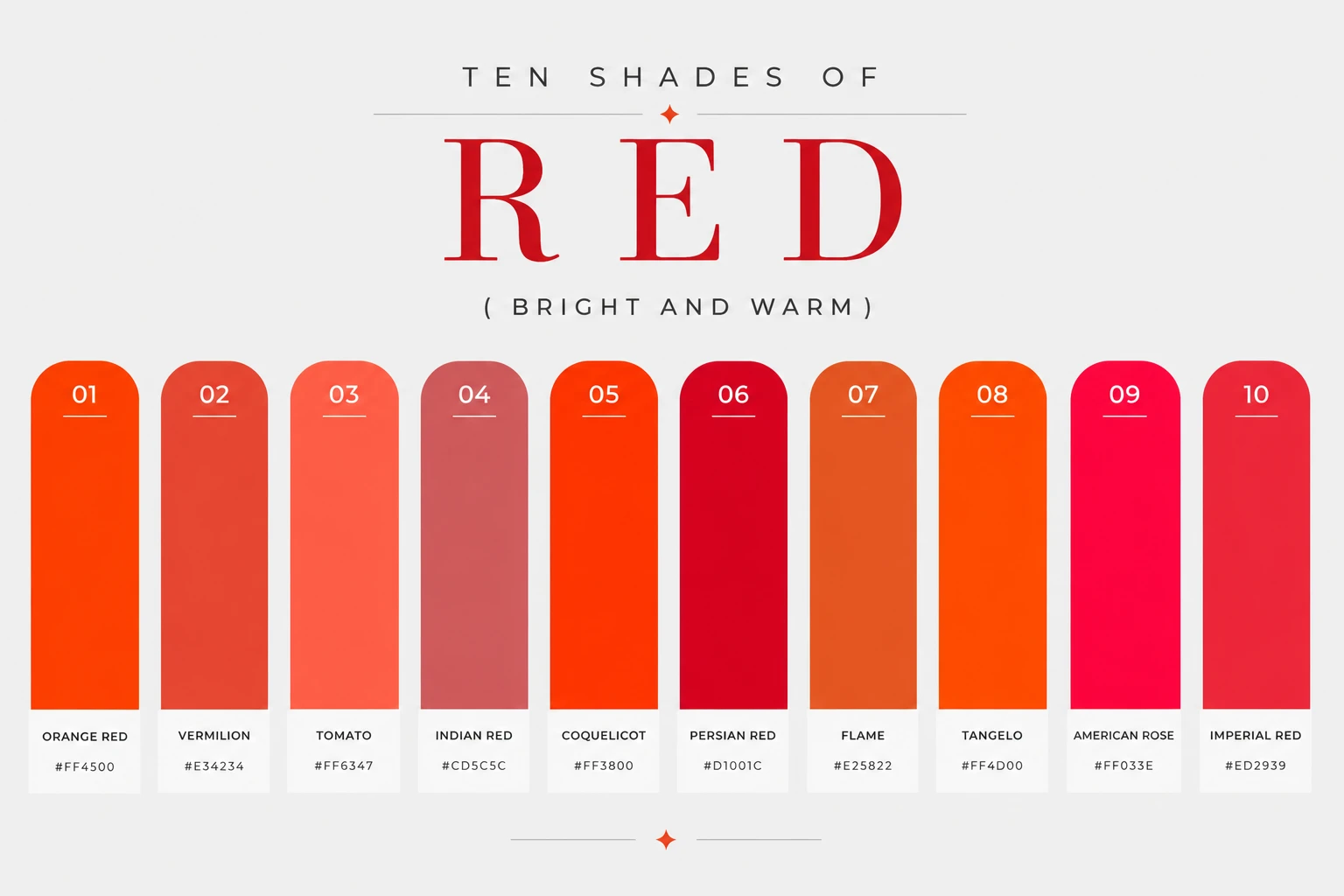 Vibrant Bright and Warm Red Shades including Scarlet and Crimson