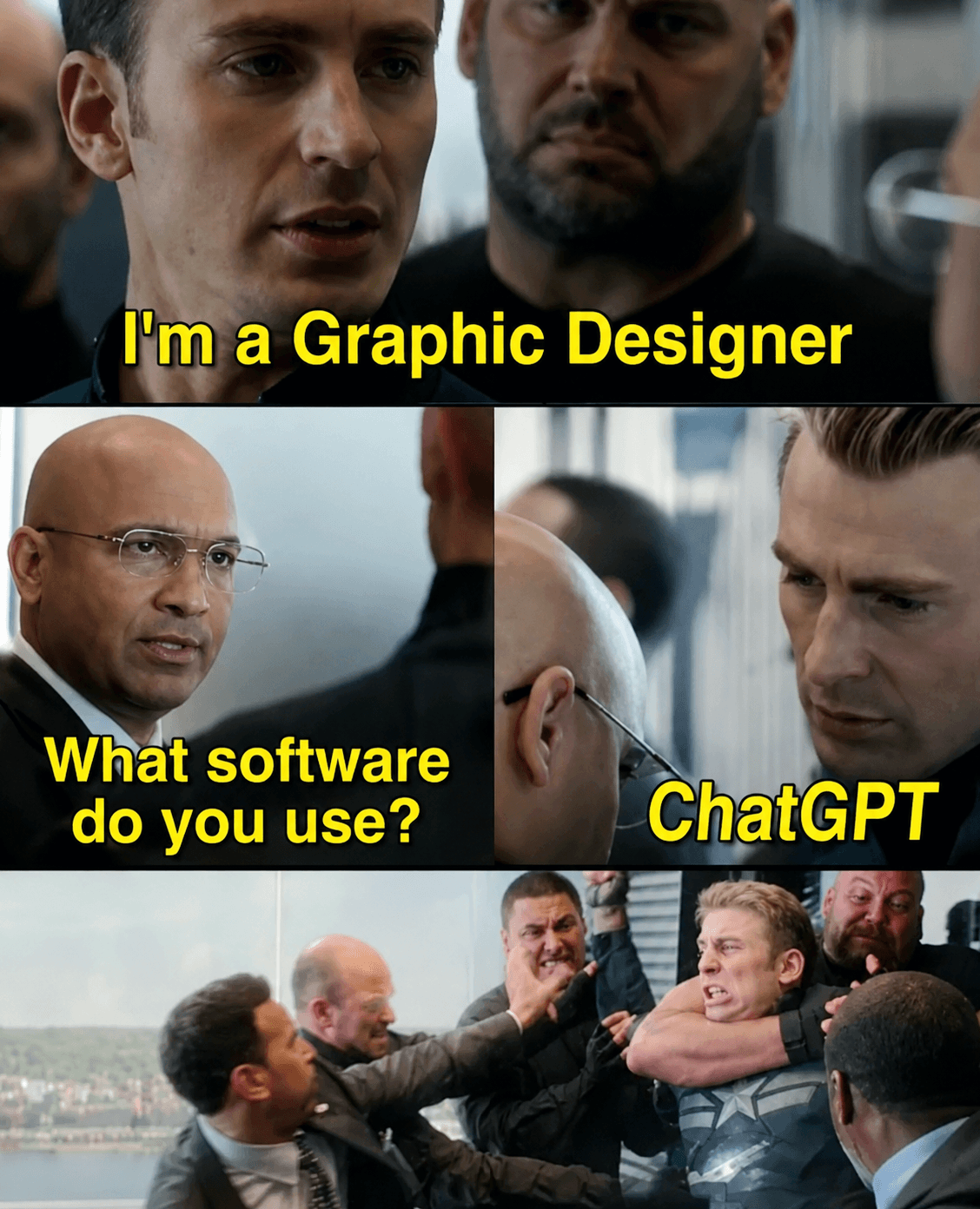 Graphic designer meme about using ChatGPT as design software.