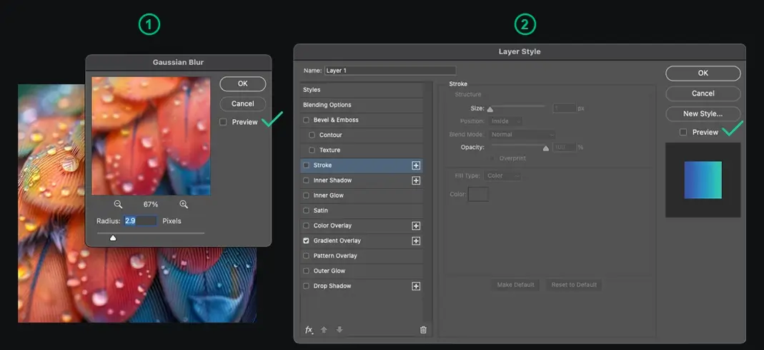 Photoshop Layer Style dialog showing the Preview option turned off to reduce real-time canvas recalculations.