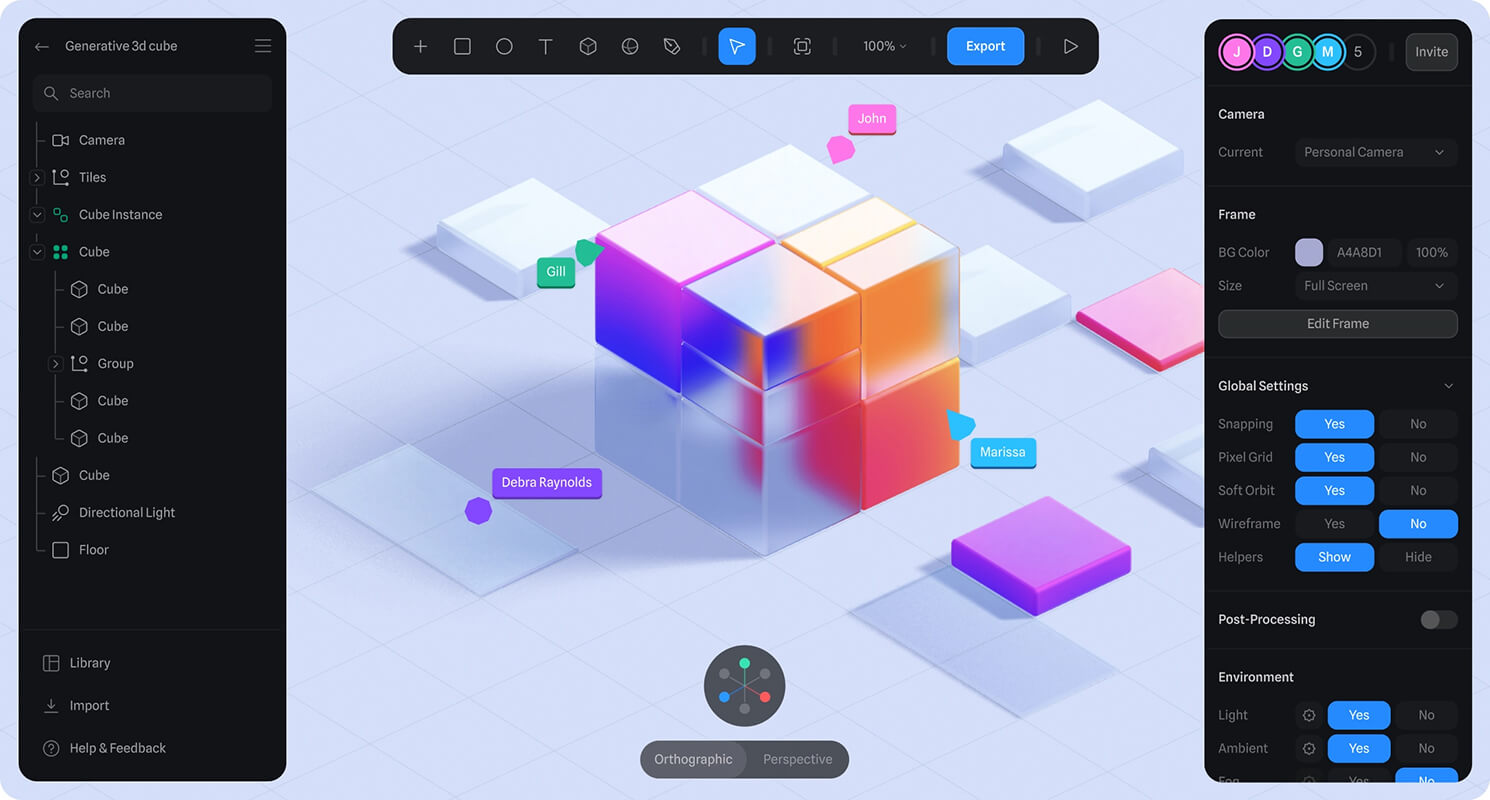 Spline 3D design tool interface