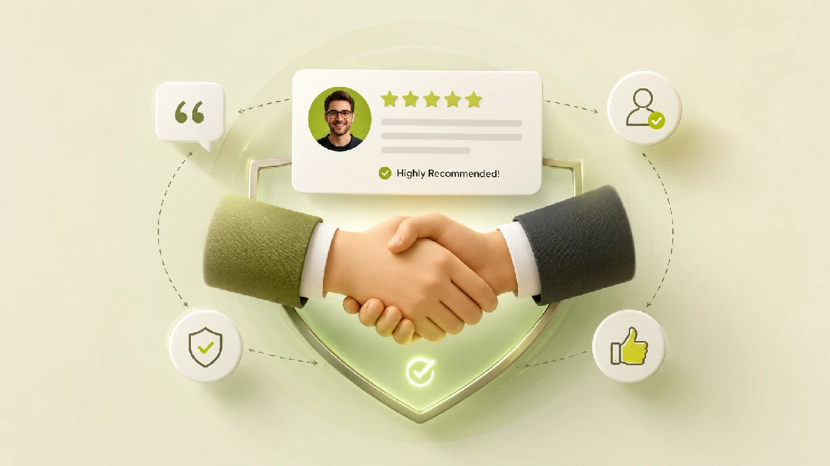 Visual representation of building trust and credibility through client recommendations and word of mouth marketing