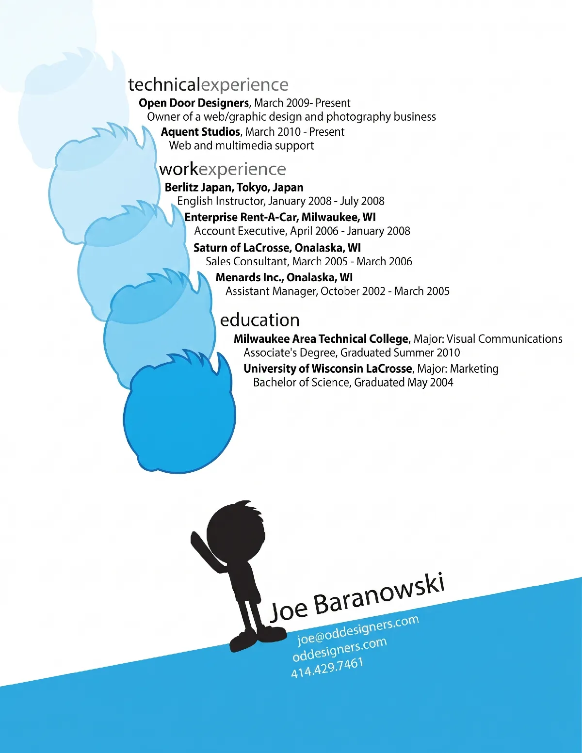 Minimal character illustration resume design for creative professionals
