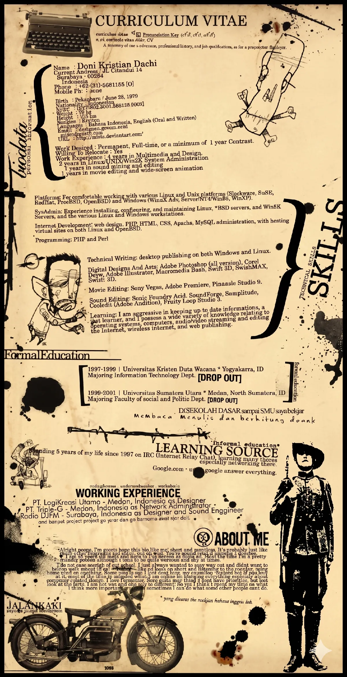 Vintage old paper grunge resume design for graphic desingers.