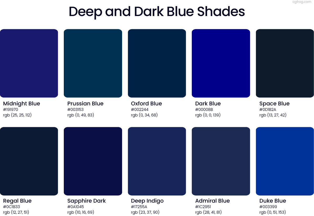 Deep and Dark Blue Color Palette with HEX and RGB Codes for Designers