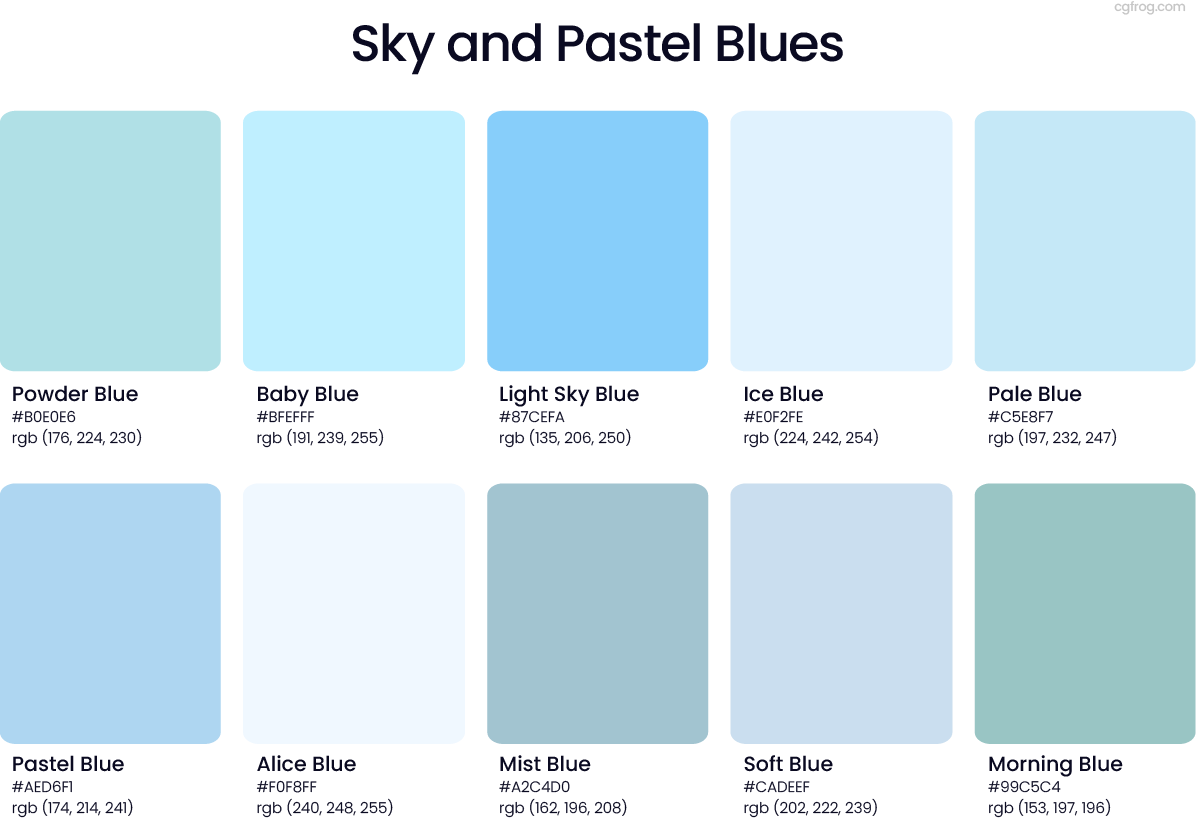 Soft Pastel and Sky Blue Shades Palette for Elegant and Minimal Designs