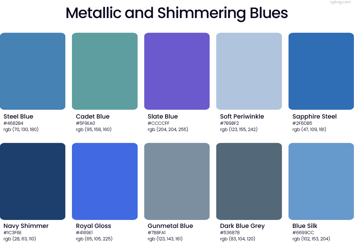 Premium Metallic and Shimmering Blue Shades Chart with Steel and Sapphire Tones