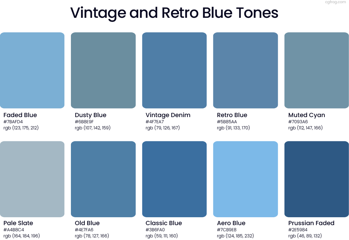 Vintage and Retro Blue Tones for Nostalgic and Editorial Design Projects