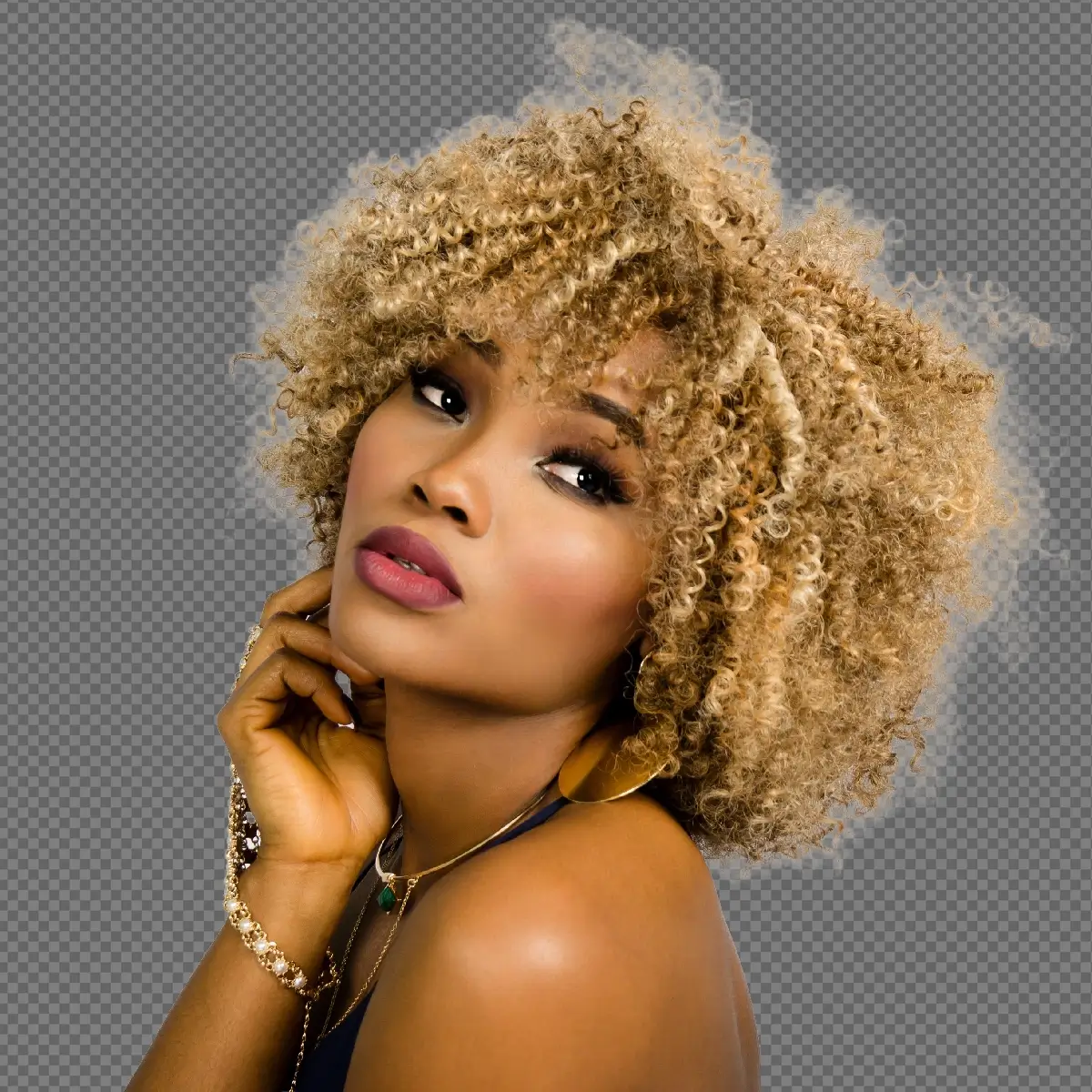 Hair cutout after AI Remove Background in Photoshop — fast but slightly rough edges